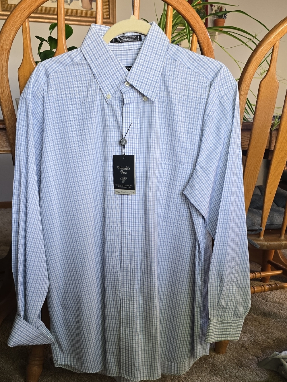 Classic Light Blue Checked Long-Sleeve Dress Shirt